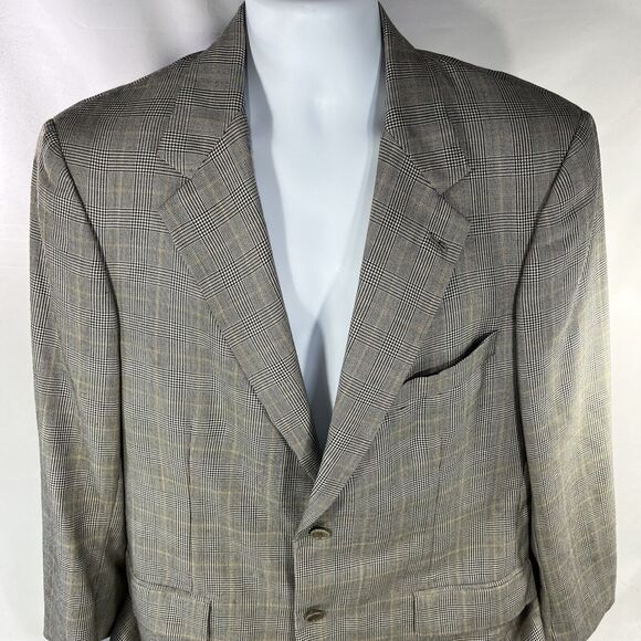 VINTAGE BROOKS BROTHERS GOLDEN FLEECE BLAZER MENS 45R GRAY CHECK 2 BUTTON JACKET - Picture 1 of 16